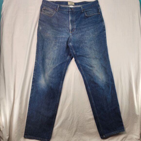 LL Bean Straight Leg Blue Jeans Mens 40x34 Blue 100% Cotton Classic Fit - Picture 2 of 12